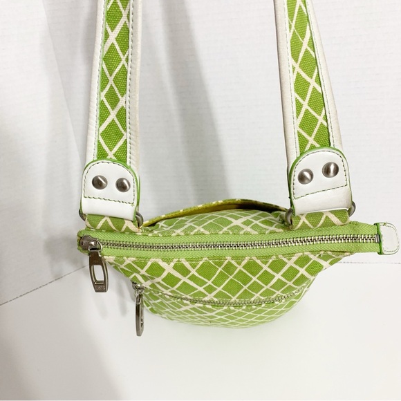 Angela Adams Lime Green Cotton Canvas with Leather Trims Crossbody Bag Lined🟢🟡 - Picture 5 of 14